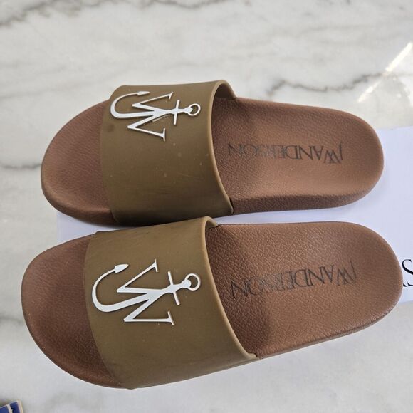 JW ANDERSON Brown PVC Logo Embossed Pool Slide Slides Sandals Size 39 - Picture 3 of 6